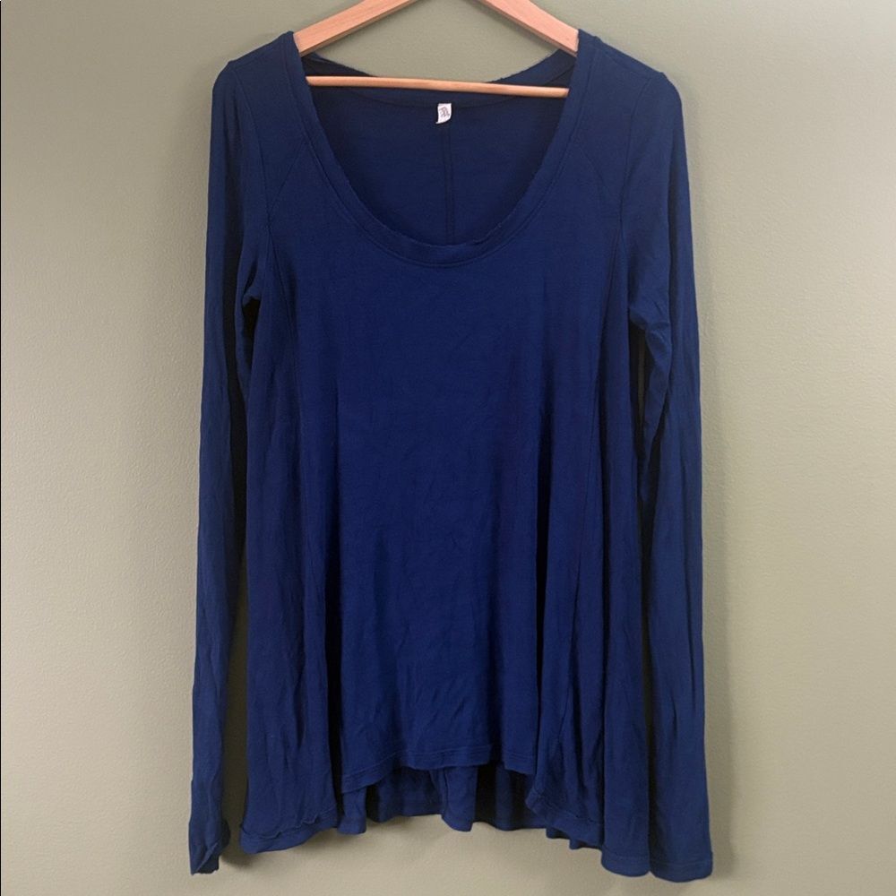 Free People Navy Blue January Scoop Neck Ribbed Long Sleeve Boho Tee Sz L - Picture 3 of 6